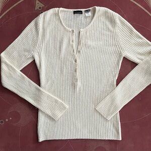 Moda International Off White Ribbed Long Sleeve Henley Sweater Size S